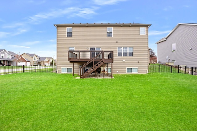 2708 Red Rock Rd, Normal, IL 61761 - back of property with stairs, a wooden deck, and a residential view