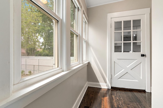 12424 S Carpenter St, Calumet Park, IL 60827 - doorway to outside featuring baseboards and dark wood-style floors