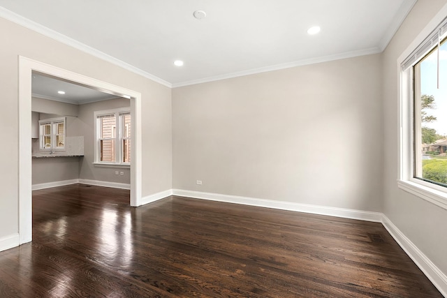 12424 S Carpenter St, Calumet Park, IL 60827 - empty room with dark wood-style floors, baseboards, crown molding, and recessed lighting