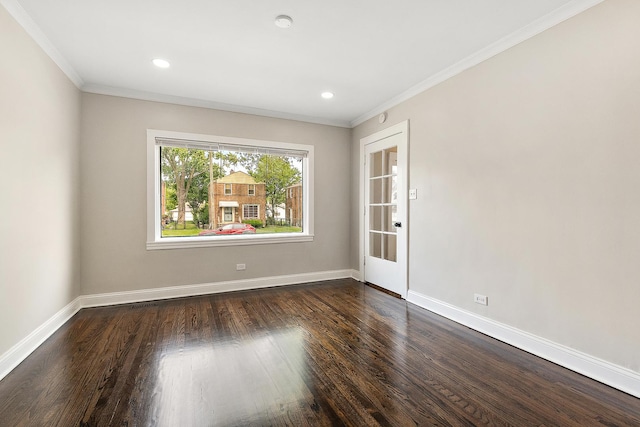 12424 S Carpenter St, Calumet Park, IL 60827 - empty room featuring ornamental molding, dark wood-style flooring, baseboards, and recessed lighting