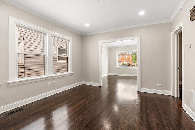 12424 S Carpenter St, Calumet Park, IL 60827 - unfurnished room featuring dark wood-style flooring, baseboards, ornamental molding, and recessed lighting