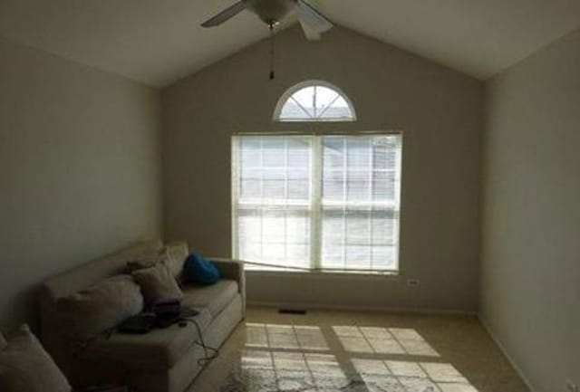 7254 Terrace Dr Unit 47, Justice, IL 60458 - living area with ceiling fan and vaulted ceiling