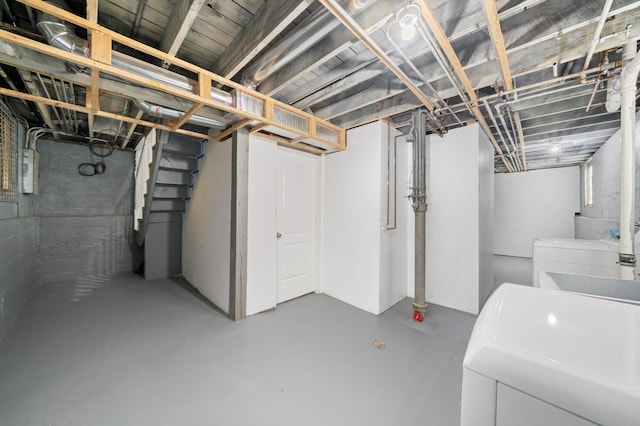 11522 S Parnell Ave, Chicago, IL 60628 - unfinished basement with separate washer and dryer, electric panel, and stairs