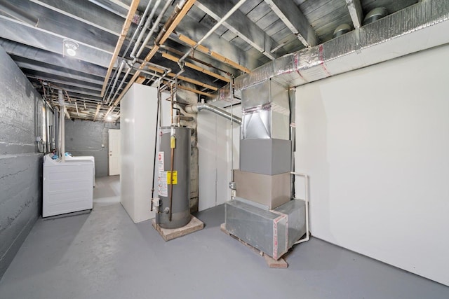 11522 S Parnell Ave, Chicago, IL 60628 - unfinished basement featuring water heater, washer / dryer, and heating unit