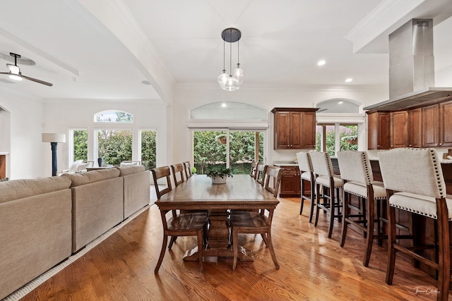 4103 Douglas Rd, Downers Grove, IL 60515 - dining space with ornamental molding, ceiling fan, light wood finished floors, and recessed lighting