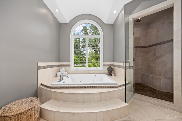 4103 Douglas Rd, Downers Grove, IL 60515 - full bath featuring a stall shower, a tub with jets, tile patterned flooring, and recessed lighting