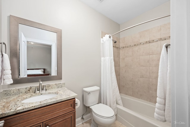 4103 Douglas Rd, Downers Grove, IL 60515 - full bath featuring vanity, shower / tub combo with curtain, ensuite bath, and tile patterned floors