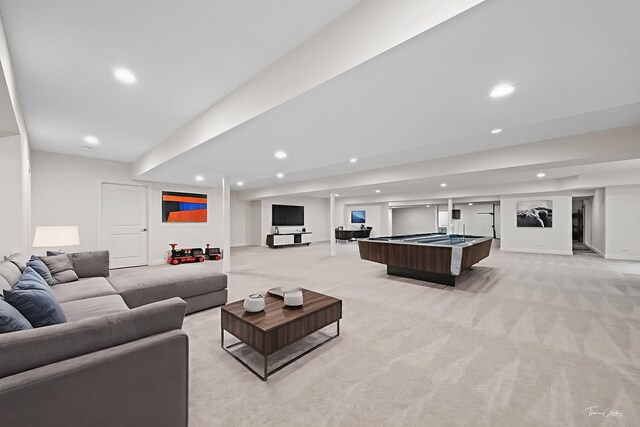 4103 Douglas Rd, Downers Grove, IL 60515 - living room with recessed lighting, light colored carpet, and billiards table