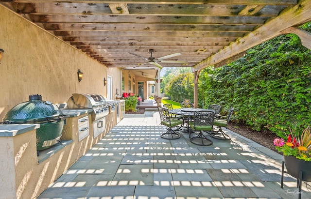 4103 Douglas Rd, Downers Grove, IL 60515 - view of patio / terrace featuring outdoor dining area, area for grilling, a pergola, and a ceiling fan