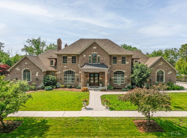 4103 Douglas Rd, Downers Grove, IL 60515 - colonial inspired home featuring french doors, a chimney, brick siding, and a front yard
