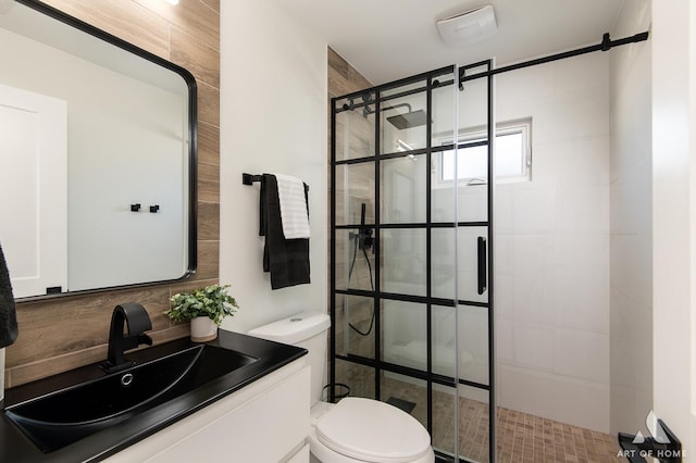 9859 S 81st Ave, Palos Hills, IL 60465 - bathroom with toilet, a stall shower, vanity, and backsplash