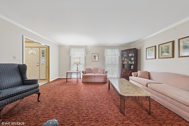 2139 Riverlea Cir, Naperville, IL 60565 - living area with ornamental molding, carpet flooring, and baseboards