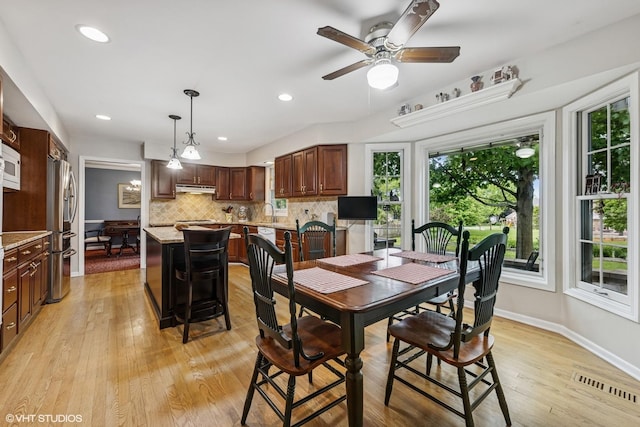 2139 Riverlea Cir, Naperville, IL 60565 - dining space with light wood-type flooring, ceiling fan, recessed lighting, and baseboards