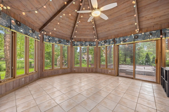 2734 Alyssa Dr, Naperville, IL 60565 - unfurnished sunroom with tile patterned flooring, wooden ceiling, and high vaulted ceiling