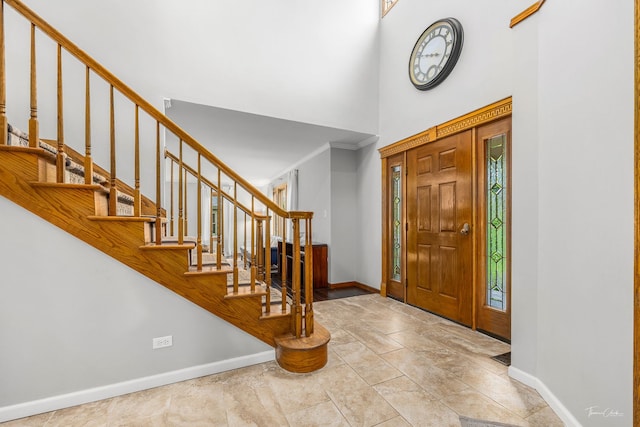 2734 Alyssa Dr, Naperville, IL 60565 - foyer with ornamental molding, stairs, and a high ceiling