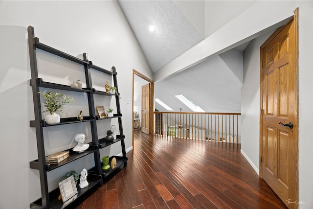 2734 Alyssa Dr, Naperville, IL 60565 - corridor featuring a skylight, hardwood / wood-style floors, vaulted ceiling, and recessed lighting