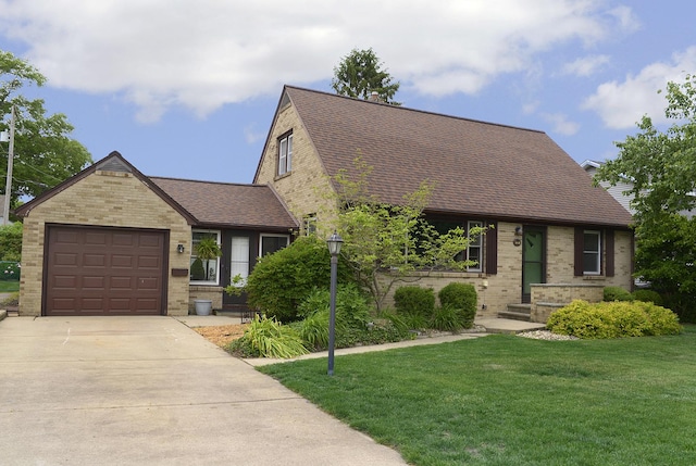 731 Marcy St, Ottawa, IL 61350 - view of front facade featuring brick siding, a front yard, an attached garage, and roof with shingles