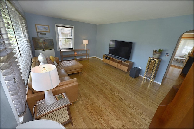 731 Marcy St, Ottawa, IL 61350 - living area with wood finished floors, arched walkways, and baseboards