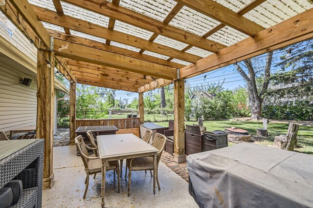 1360 Gentry Rd, Hoffman Estates, IL 60169 - view of patio / terrace with outdoor dining area, a pergola, and an outdoor fire pit