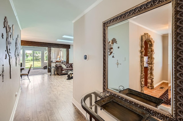 1360 Gentry Rd, Hoffman Estates, IL 60169 - corridor with baseboards, crown molding, and wood-type flooring