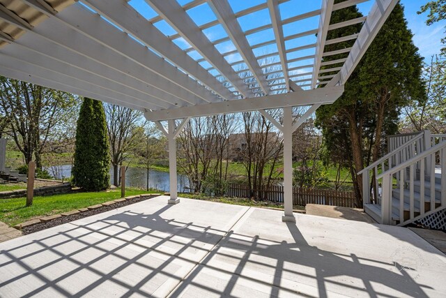 2717 Briarwood Ct, Woodridge, IL 60517 - view of patio / terrace featuring a water view, a pergola, and stairs