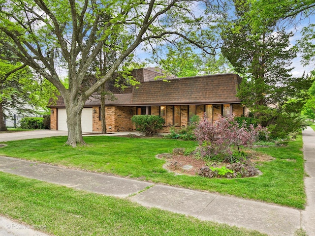 3843 Lizette Ln, Glenview, IL 60026 - view of front of property featuring brick siding, concrete driveway, a shingled roof, covered porch, and a front yard