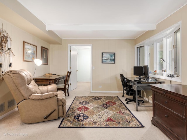 3843 Lizette Ln, Glenview, IL 60026 - office space featuring beamed ceiling, light carpet, and ornamental molding