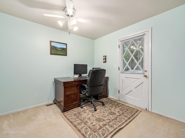 3843 Lizette Ln, Glenview, IL 60026 - office area with light carpet, ceiling fan, and baseboards