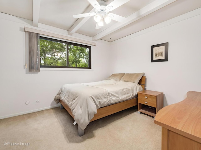 3843 Lizette Ln, Glenview, IL 60026 - bedroom featuring beamed ceiling, light colored carpet, baseboards, and a ceiling fan
