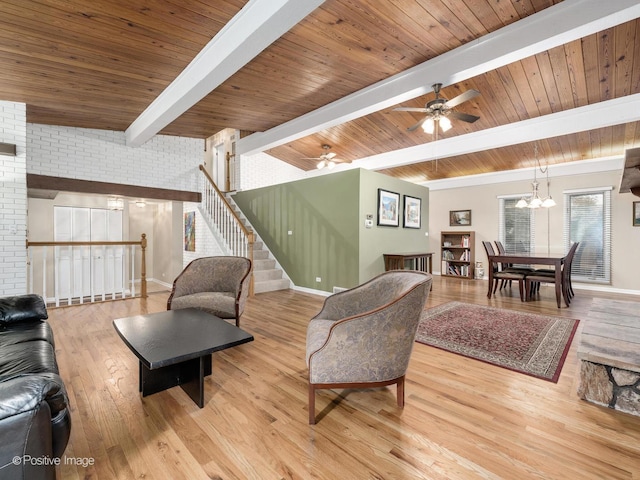 3843 Lizette Ln, Glenview, IL 60026 - living area featuring wood finished floors, a ceiling fan, a chandelier, baseboards, and wood ceiling with exposed beams