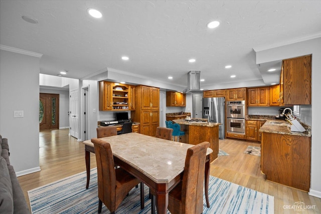 440 Cranesbill Dr, West Chicago, IL 60185 - dining area with ornamental molding, light wood-style floors, recessed lighting, and baseboards