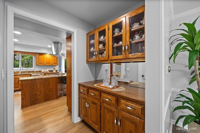 440 Cranesbill Dr, West Chicago, IL 60185 - bar area with island exhaust hood, light wood-type flooring, dishwasher, and a sink