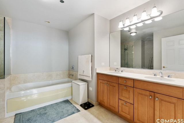 21 E Huron St Unit 3301, Chicago, IL 60611 - full bath with a garden tub, double vanity, a shower stall, and tile patterned floors