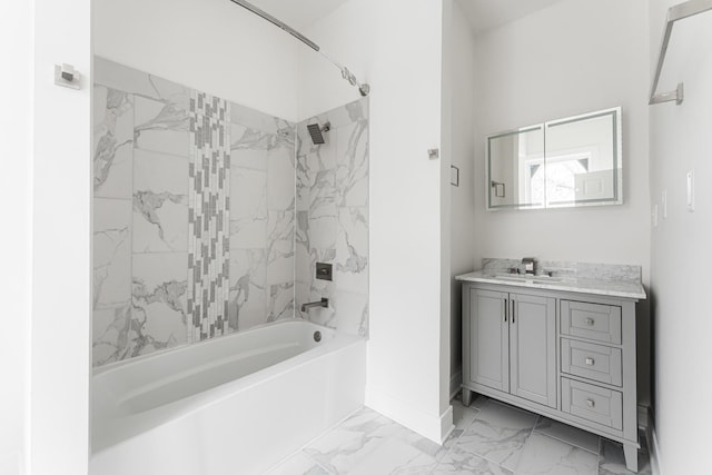 3216 W Walnut St, Chicago, IL 60624 - bathroom with marble finish floors, baseboards, vanity, and shower / bathtub combination