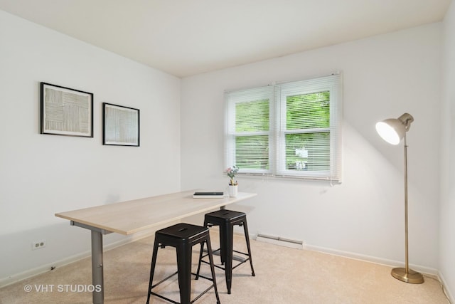 1116 W Mallard Dr, Palatine, IL 60067 - dining space with baseboard heating, light colored carpet, and baseboards