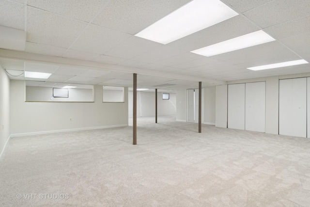 1116 W Mallard Dr, Palatine, IL 60067 - finished basement featuring a paneled ceiling, light colored carpet, and baseboards