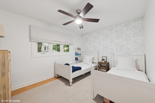 5104 Johnson Ave, Western Springs, IL 60558 - bedroom with wood finished floors, ceiling fan, baseboards, and wallpapered walls
