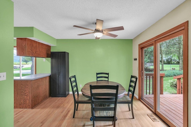 907 S Trailside Dr, Mahomet, IL 61853 - dining room featuring light wood-style floors, a ceiling fan, and a textured ceiling