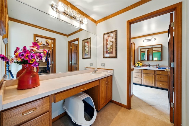 47W041 Briarwood Ln, Hampshire, IL 60140 - full bath with ornamental molding, vanity, tile patterned flooring, and baseboards