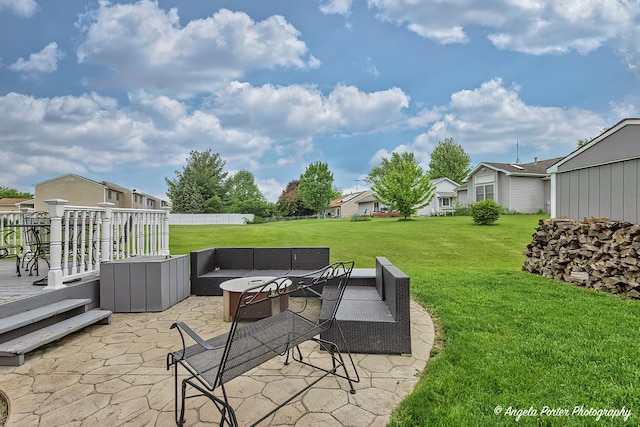 12401 Bigelow Ave, Hebron, IL 60034 - view of patio / terrace with an outdoor living space with a fire pit, a residential view, and a deck