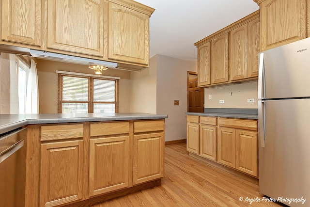 12401 Bigelow Ave, Hebron, IL 60034 - kitchen featuring stainless steel appliances, light brown cabinetry, and light wood-style flooring