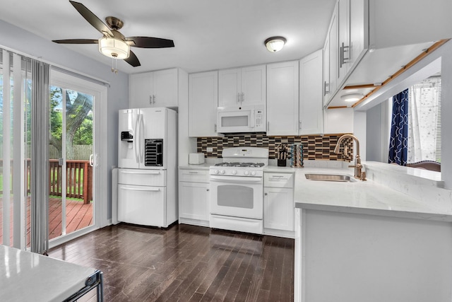 1911 Ozark Pkwy, Algonquin, IL 60102 - kitchen with white appliances, a sink, dark wood-style flooring, and a ceiling fan