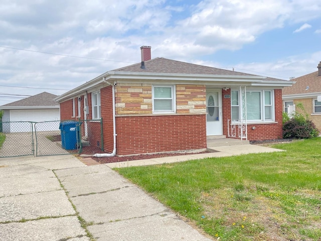 3914 153rd St, Midlothian, IL 60445 - bungalow-style house featuring a chimney, brick siding, roof with shingles, and a gate