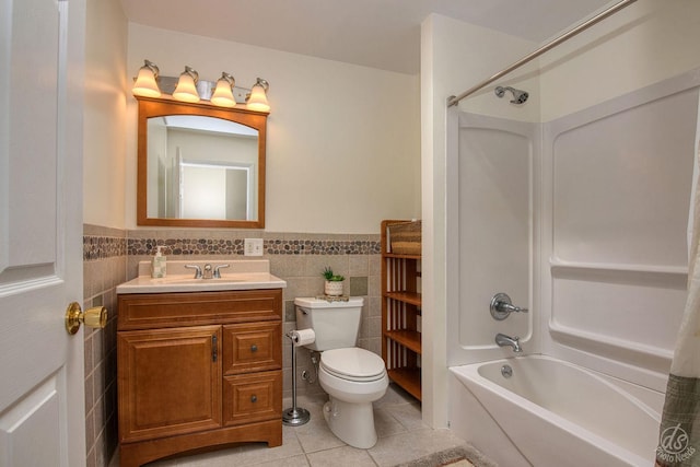 28671 Moose Range Rd, Sycamore, IL 60178 - bathroom featuring tile patterned floors, tile walls, shower / tub combination, toilet, and vanity
