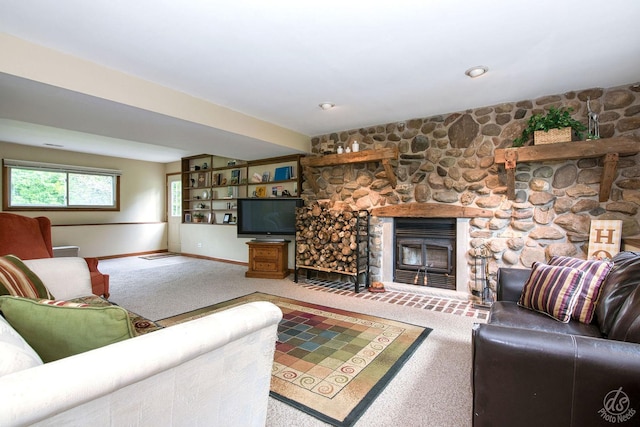 28671 Moose Range Rd, Sycamore, IL 60178 - carpeted living area featuring a fireplace and baseboards