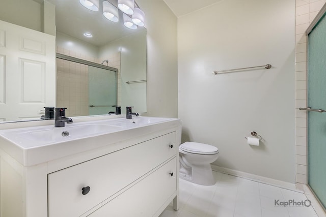 2142 W Madison St Unit 1, Chicago, IL 60612 - full bath with double vanity, tiled shower, toilet, tile patterned flooring, and baseboards