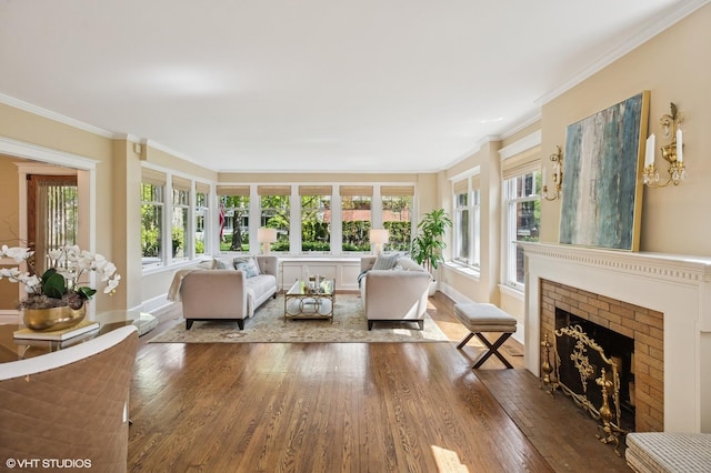 548 Cherry St, Winnetka, IL 60093 - living room featuring wood finished floors, ornamental molding, a fireplace, and baseboards