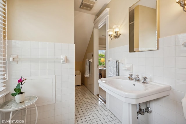 548 Cherry St, Winnetka, IL 60093 - bathroom with tile walls, tile patterned flooring, and wainscoting