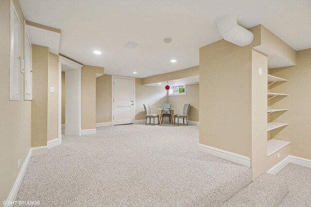 548 Cherry St, Winnetka, IL 60093 - below grade area with light colored carpet, recessed lighting, and baseboards
