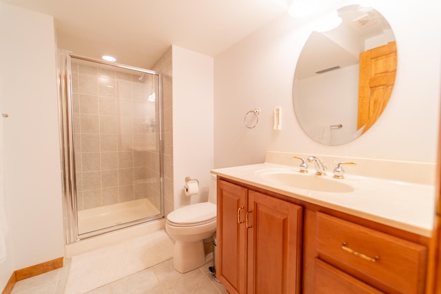 13119 Millbank Dr, Plainfield, IL 60585 - bathroom featuring vanity, toilet, a stall shower, tile patterned flooring, and recessed lighting